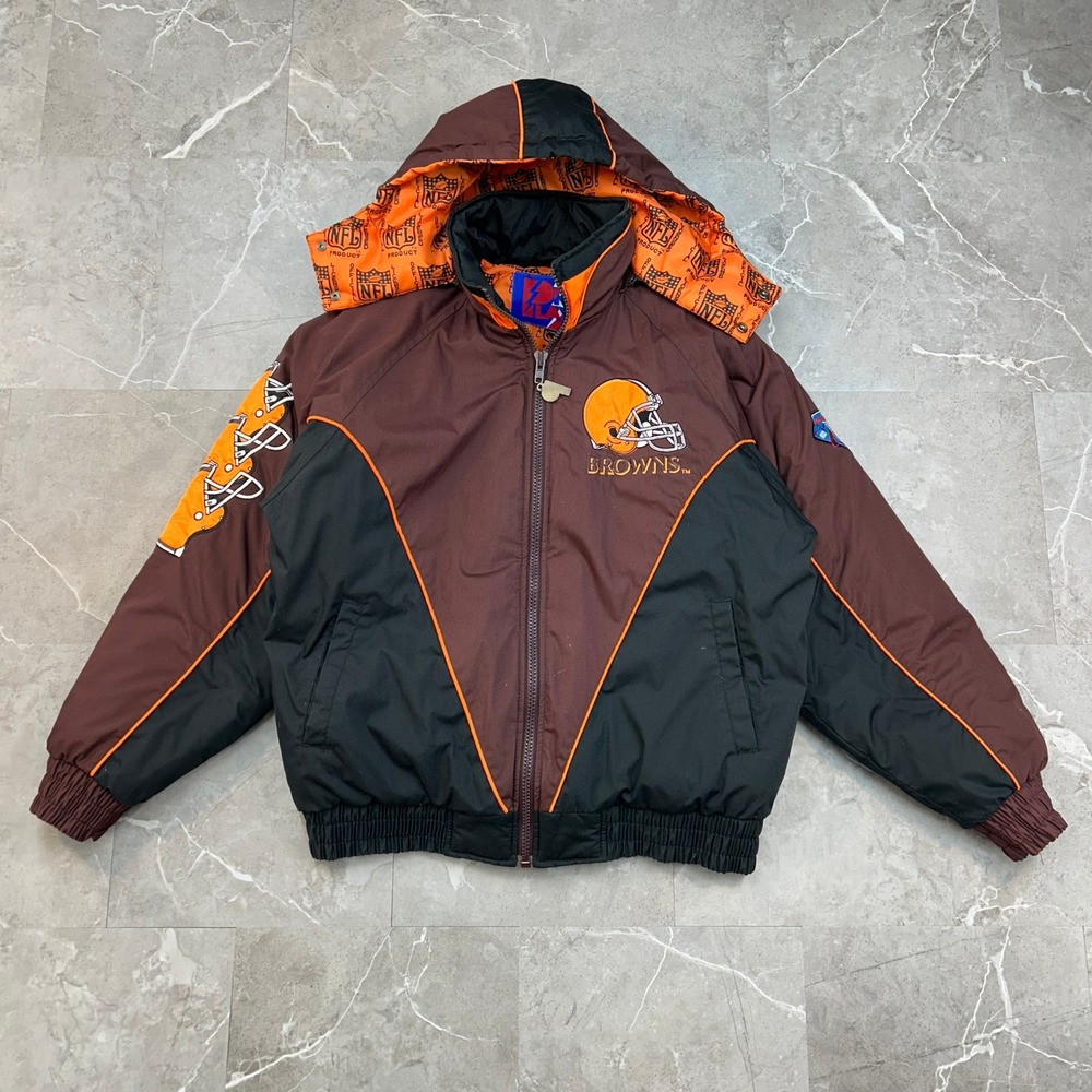 90s Vintage Cleveland Browns Puffer Jacket Mens Medium 75th Anniversary Bomber